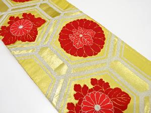 アンティーク　亀甲に菊・桐模様織り出し袋帯（着用可）